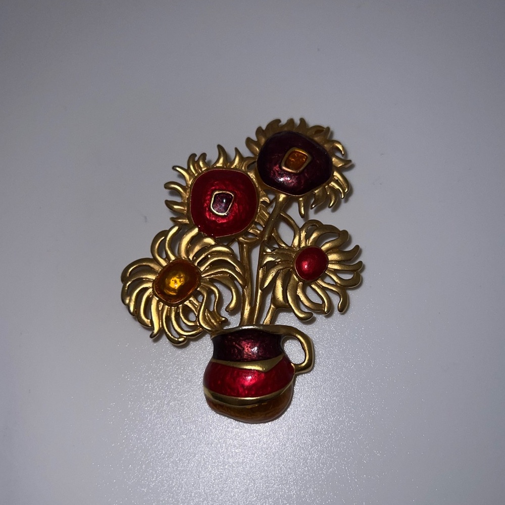 Vintage AVON Van Gogh Flower Pot Brooch